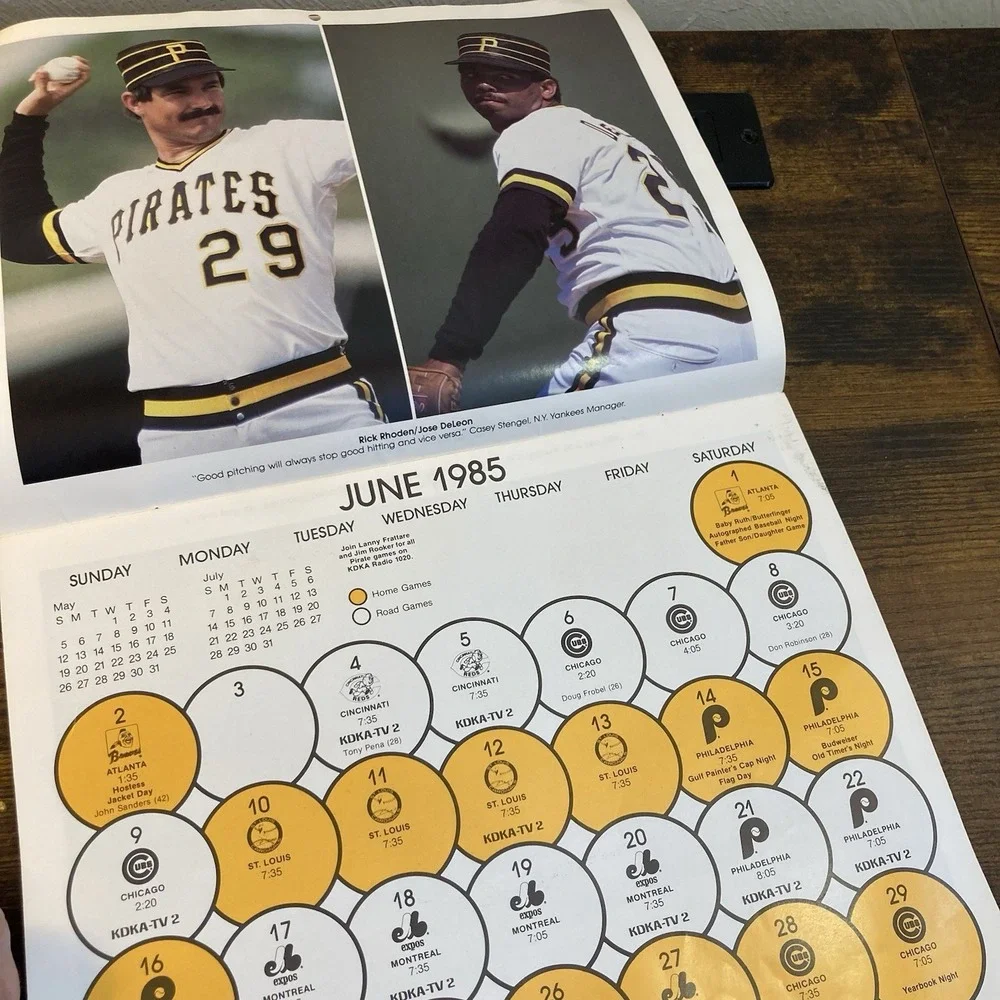 Pittsburgh Pirates 1985‎ Calendar Tony Pena Johnny Ray Kent Tekulve Three Rivers